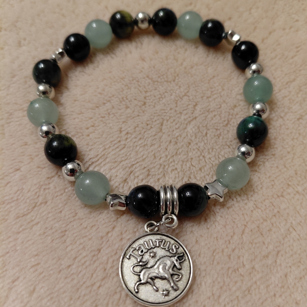 Taurus Zodiac Bracelet With Green Aventurine And Green Tiger's Eye
